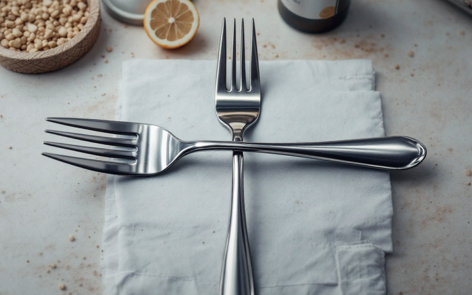 A fork leg fully stripped and laid out in order on a clean bench, overhead daylight